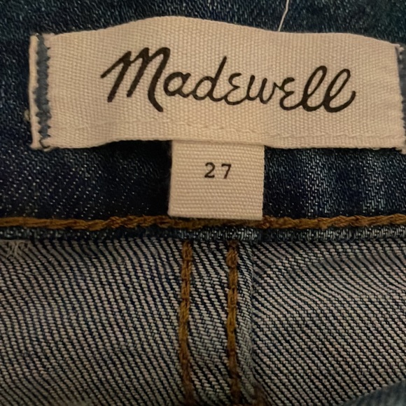 Madewell Pieced McCarren Denim Jean Two Toned Raw Hem Mini Skirt sz. 27 - Picture 4 of 6